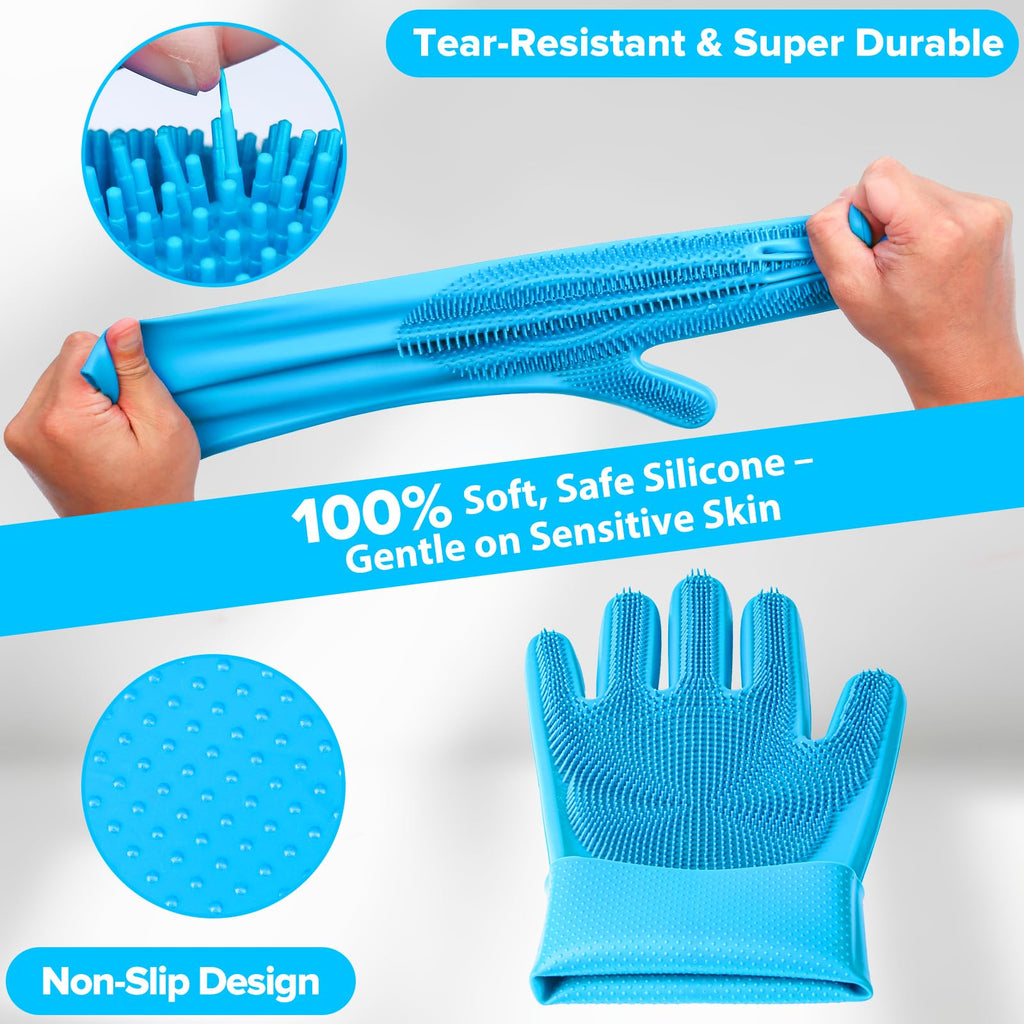 Augwind 6PCS Pet Grooming Kit for Dogs, Cats and Horses | Dog Washing Gloves | Cleanroom Gloves | Dog Bath Brush | Dog Bath Gloves | Dog Shampoo Brush | Dog Bath Supplies (Navy Blue)