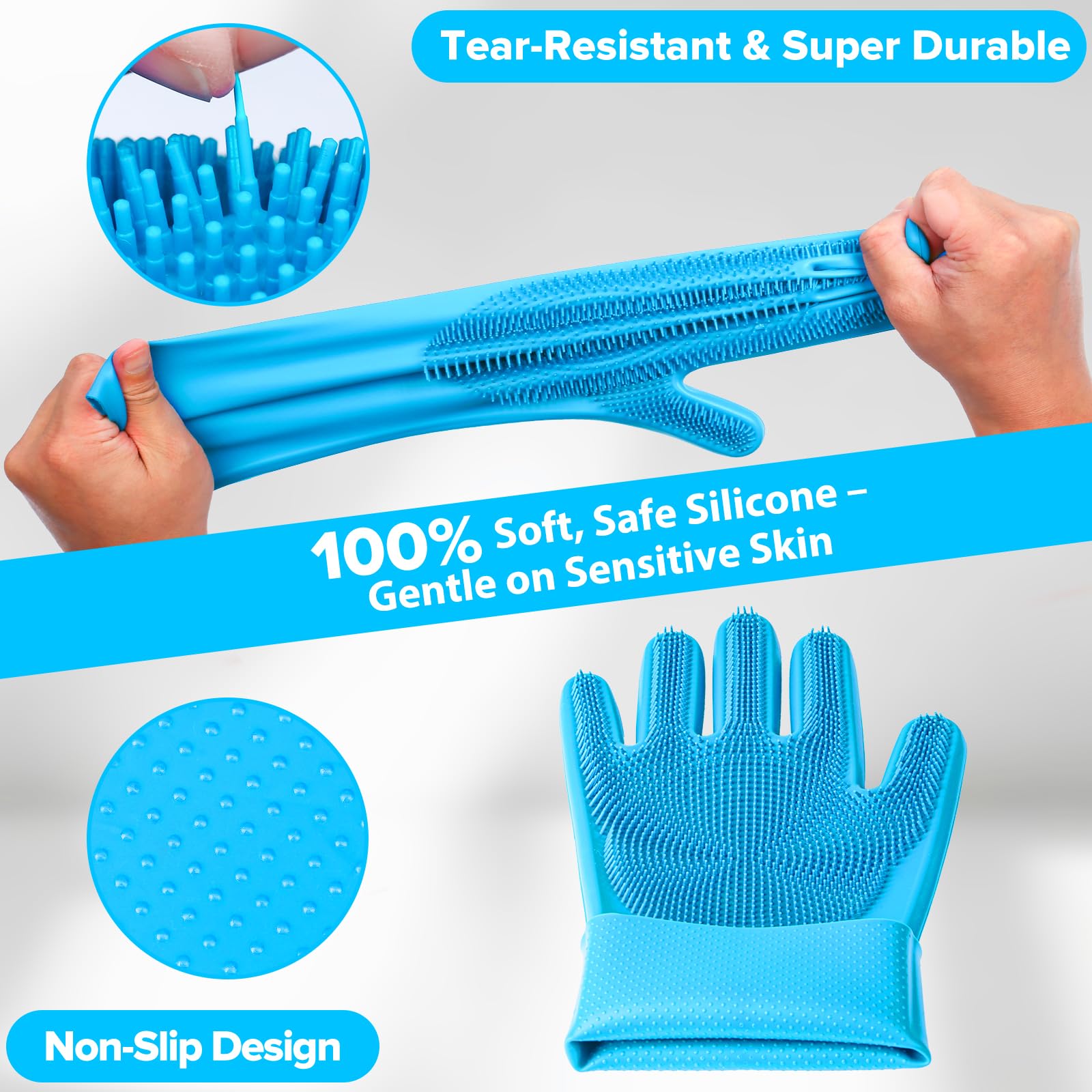 Augwind 6PCS Pet Grooming Kit for Dogs, Cats and Horses | Dog Washing Gloves | Cleanroom Gloves | Dog Bath Brush | Dog Bath Gloves | Dog Shampoo Brush | Dog Bath Supplies (Navy Blue)