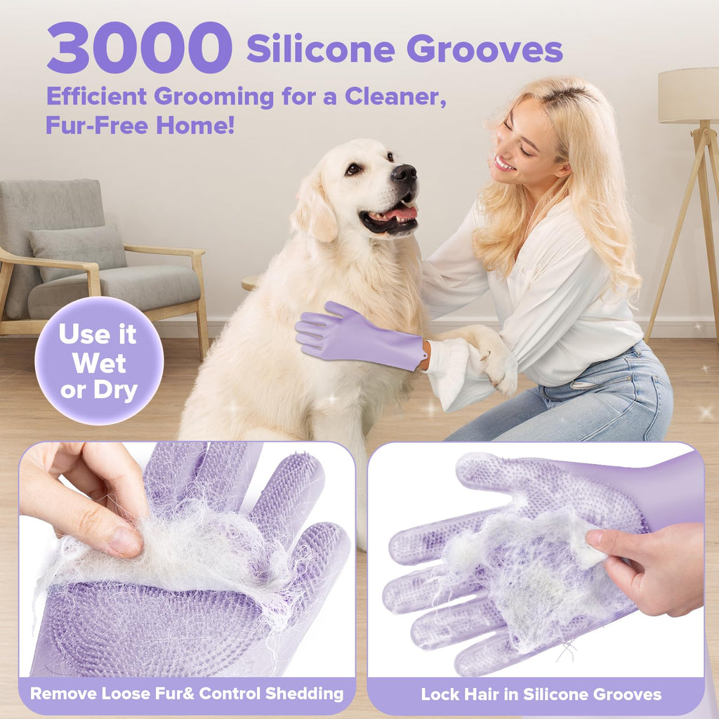 Augwind 6PCS Pet Grooming Kit for Dogs, Cats and Horses | Dog Washing Gloves | Cleanroom Gloves | Dog Bath Brush | Dog Bath Gloves | Dog Shampoo Brush | Dog Bath Supplies (Navy Blue)