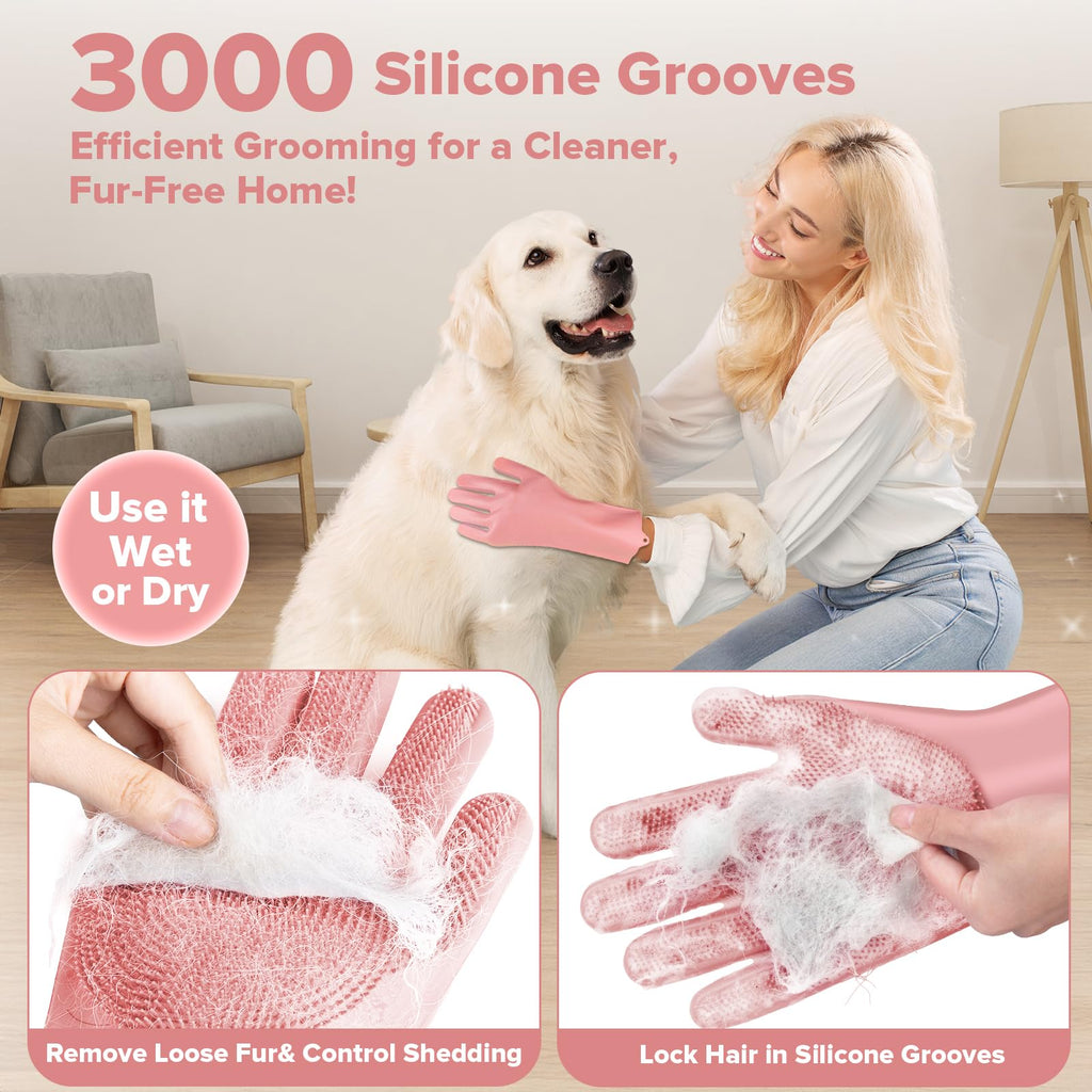 Augwind 6PCS Pet Grooming Kit for Dogs, Cats and Horses | Dog Washing Gloves | Cleanroom Gloves | Dog Bath Brush | Dog Bath Gloves | Dog Shampoo Brush | Dog Bath Supplies (Navy Blue)