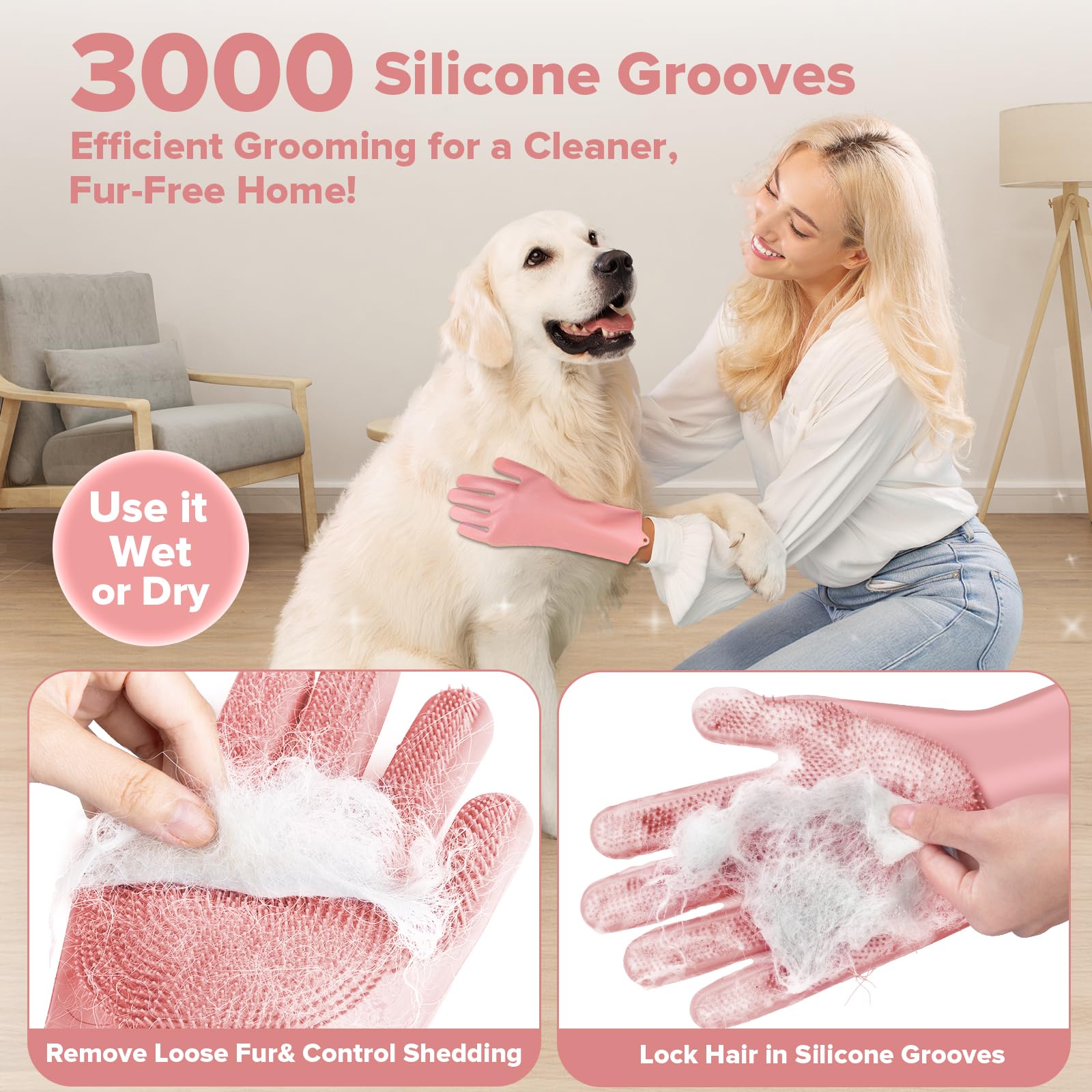 Augwind 6PCS Pet Grooming Kit for Dogs, Cats and Horses | Dog Washing Gloves | Cleanroom Gloves | Dog Bath Brush | Dog Bath Gloves | Dog Shampoo Brush | Dog Bath Supplies (Navy Blue)