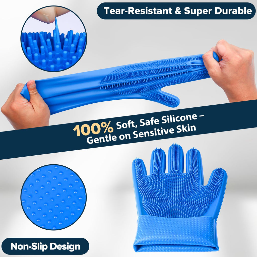 Augwind 6PCS Pet Grooming Kit for Dogs, Cats and Horses | Dog Washing Gloves | Cleanroom Gloves | Dog Bath Brush | Dog Bath Gloves | Dog Shampoo Brush | Dog Bath Supplies (Navy Blue)