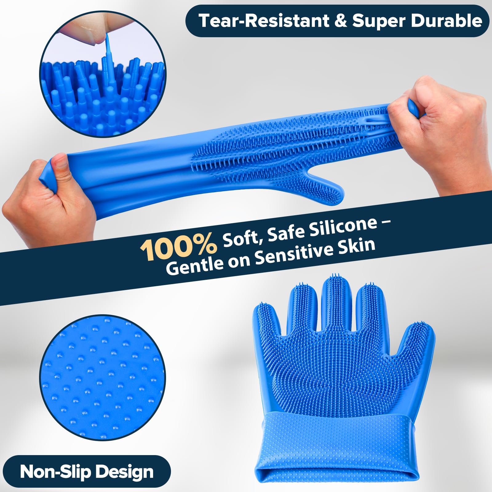 Augwind 6PCS Pet Grooming Kit for Dogs, Cats and Horses | Dog Washing Gloves | Cleanroom Gloves | Dog Bath Brush | Dog Bath Gloves | Dog Shampoo Brush | Dog Bath Supplies (Navy Blue)