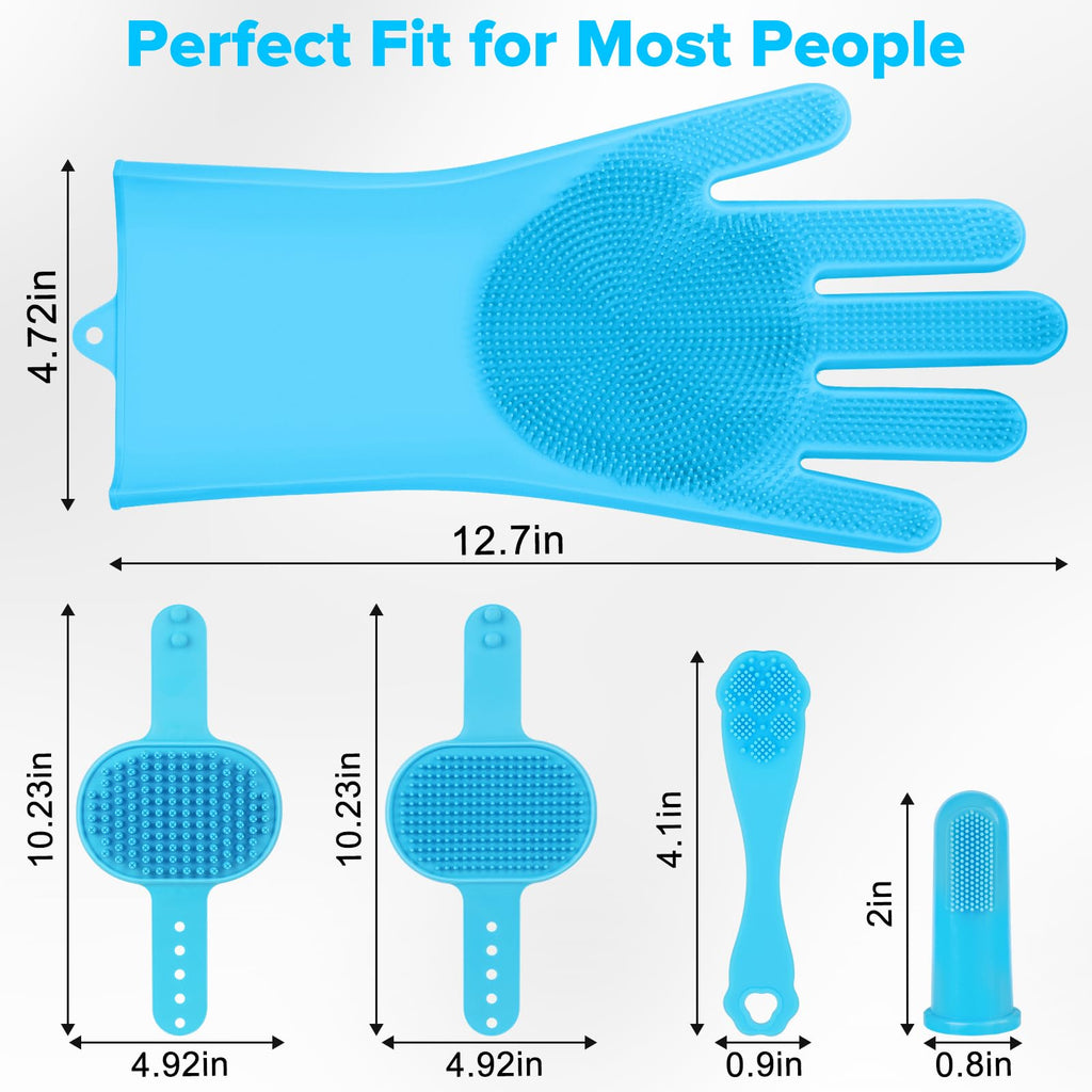 Augwind 6PCS Pet Grooming Kit for Dogs, Cats and Horses | Dog Washing Gloves | Cleanroom Gloves | Dog Bath Brush | Dog Bath Gloves | Dog Shampoo Brush | Dog Bath Supplies (Navy Blue)