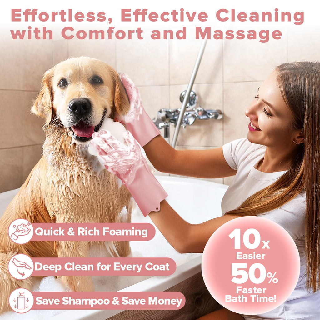 Augwind 6PCS Pet Grooming Kit for Dogs, Cats and Horses | Dog Washing Gloves | Cleanroom Gloves | Dog Bath Brush | Dog Bath Gloves | Dog Shampoo Brush | Dog Bath Supplies (Navy Blue)