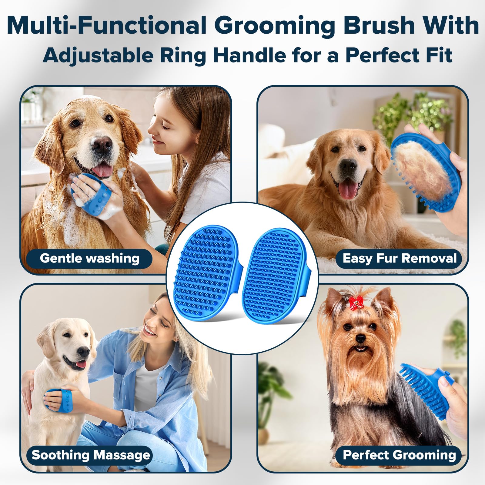 Augwind 6PCS Pet Grooming Kit for Dogs, Cats and Horses | Dog Washing Gloves | Cleanroom Gloves | Dog Bath Brush | Dog Bath Gloves | Dog Shampoo Brush | Dog Bath Supplies (Navy Blue)
