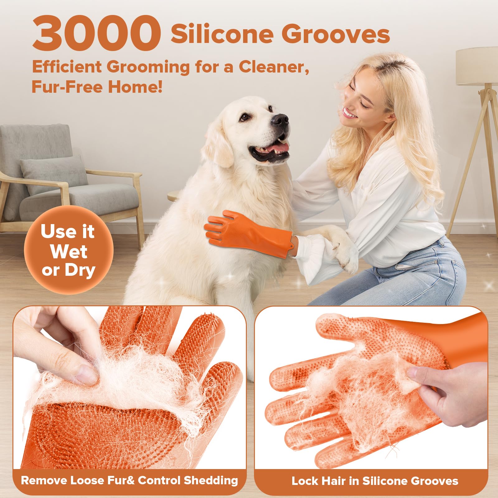 Augwind 6PCS Pet Grooming Kit for Dogs, Cats and Horses | Dog Washing Gloves | Cleanroom Gloves | Dog Bath Brush | Dog Bath Gloves | Dog Shampoo Brush | Dog Bath Supplies (Navy Blue)