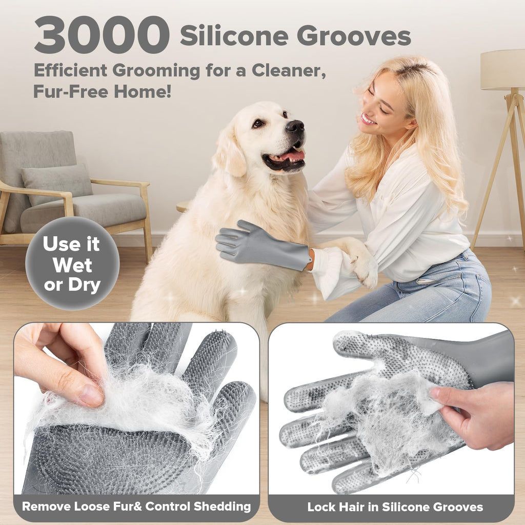 Augwind 6PCS Pet Grooming Kit for Dogs, Cats and Horses | Dog Washing Gloves | Cleanroom Gloves | Dog Bath Brush | Dog Bath Gloves | Dog Shampoo Brush | Dog Bath Supplies (Navy Blue)