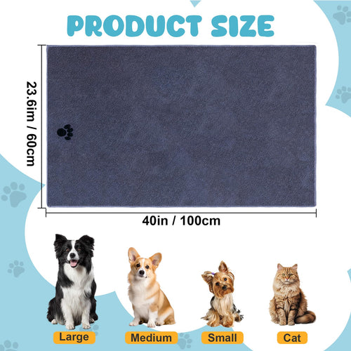 WOUSEDO Microfiber Dog Towels for Drying Dogs,40'' X 23.6'', Super Absorbent and Soft Pet Grooming Towel, Perfect Shower & Bath Supplies for Dogs(2-Pack Grey)