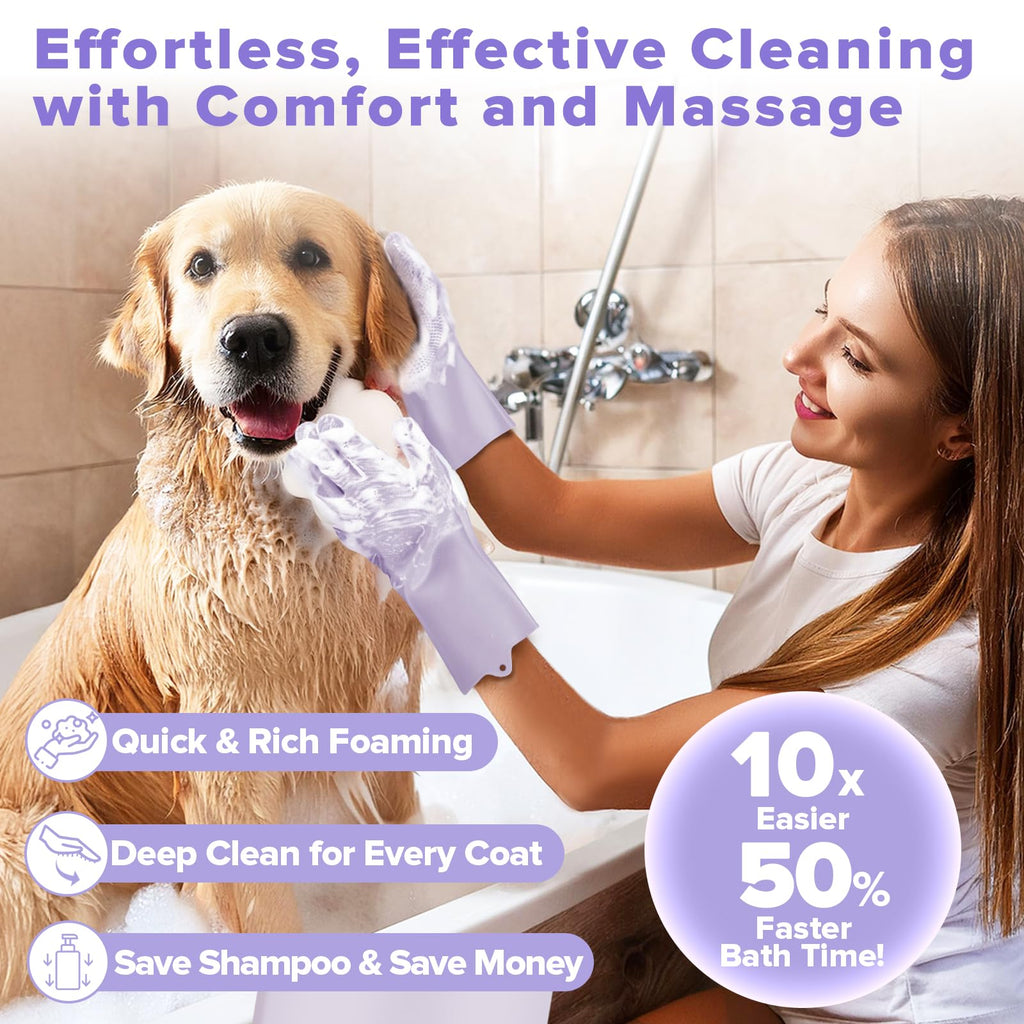 Augwind 6PCS Pet Grooming Kit for Dogs, Cats and Horses | Dog Washing Gloves | Cleanroom Gloves | Dog Bath Brush | Dog Bath Gloves | Dog Shampoo Brush | Dog Bath Supplies (Navy Blue)