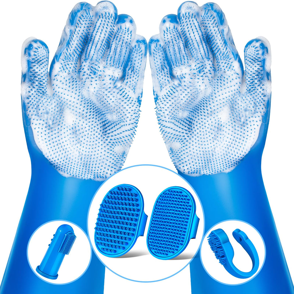 Augwind 6PCS Pet Grooming Kit for Dogs, Cats and Horses | Dog Washing Gloves | Cleanroom Gloves | Dog Bath Brush | Dog Bath Gloves | Dog Shampoo Brush | Dog Bath Supplies (Navy Blue)