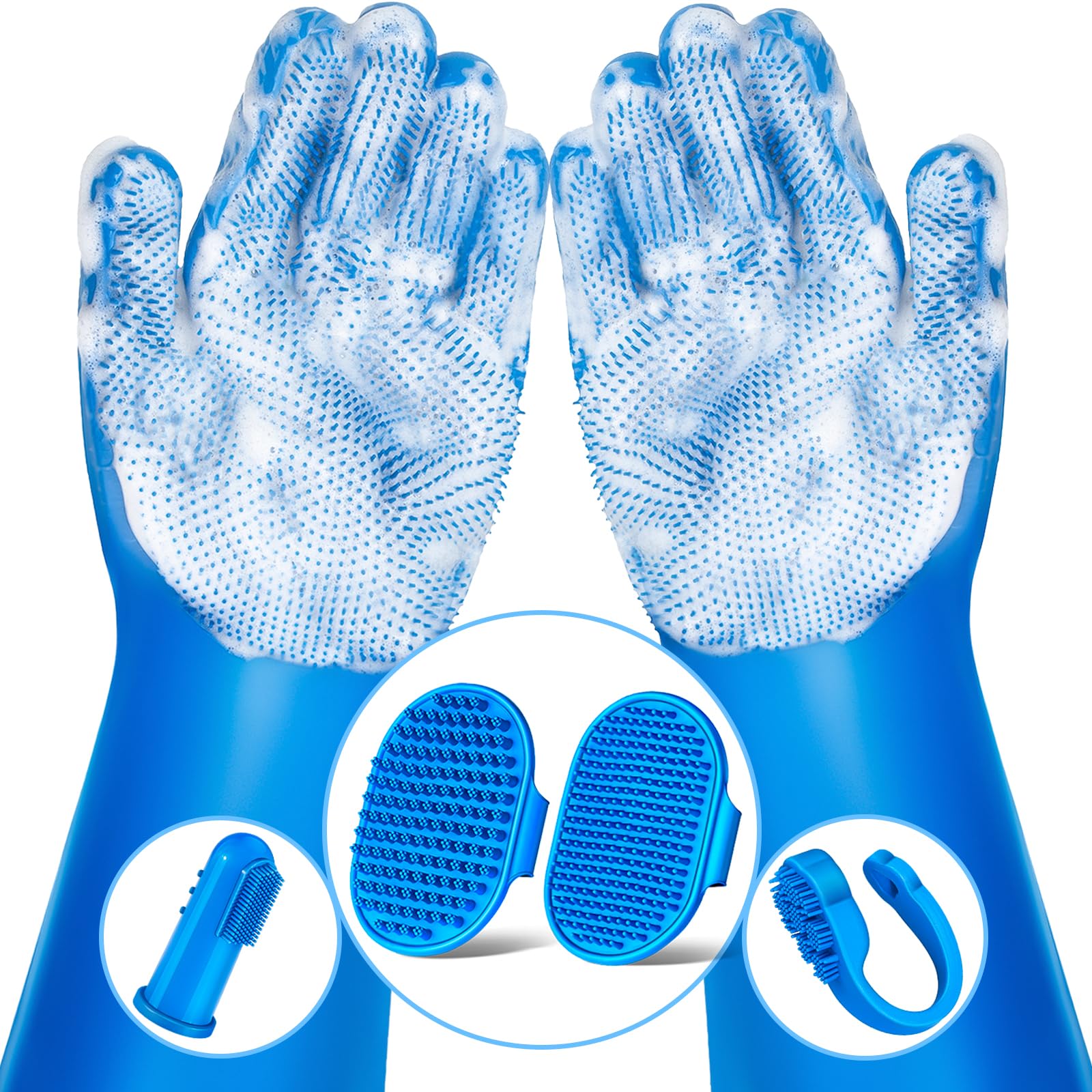 Augwind 6PCS Pet Grooming Kit for Dogs, Cats and Horses | Dog Washing Gloves | Cleanroom Gloves | Dog Bath Brush | Dog Bath Gloves | Dog Shampoo Brush | Dog Bath Supplies (Navy Blue)