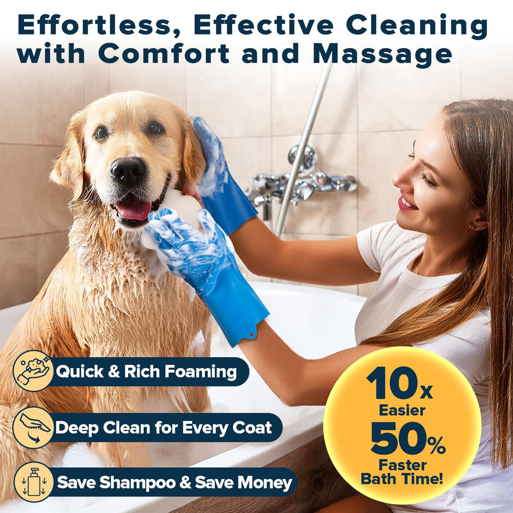 Augwind 6PCS Pet Grooming Kit for Dogs, Cats and Horses | Dog Washing Gloves | Cleanroom Gloves | Dog Bath Brush | Dog Bath Gloves | Dog Shampoo Brush | Dog Bath Supplies (Navy Blue)