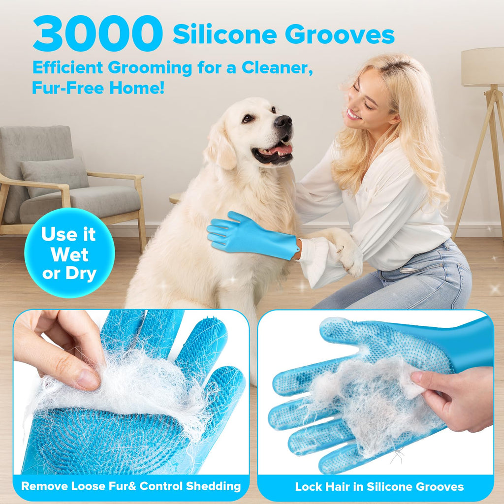 Augwind 6PCS Pet Grooming Kit for Dogs, Cats and Horses | Dog Washing Gloves | Cleanroom Gloves | Dog Bath Brush | Dog Bath Gloves | Dog Shampoo Brush | Dog Bath Supplies (Navy Blue)