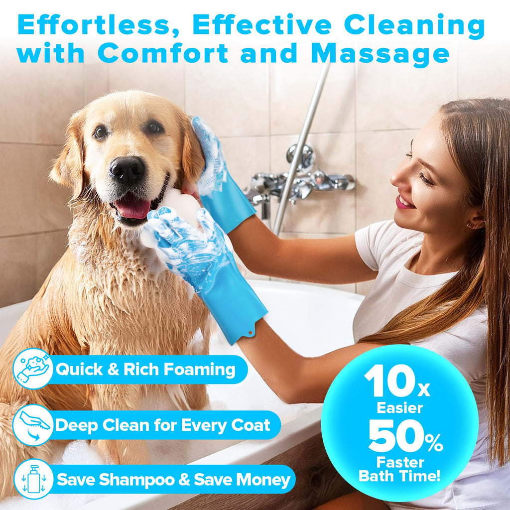 Augwind 6PCS Pet Grooming Kit for Dogs, Cats and Horses | Dog Washing Gloves | Cleanroom Gloves | Dog Bath Brush | Dog Bath Gloves | Dog Shampoo Brush | Dog Bath Supplies (Navy Blue)