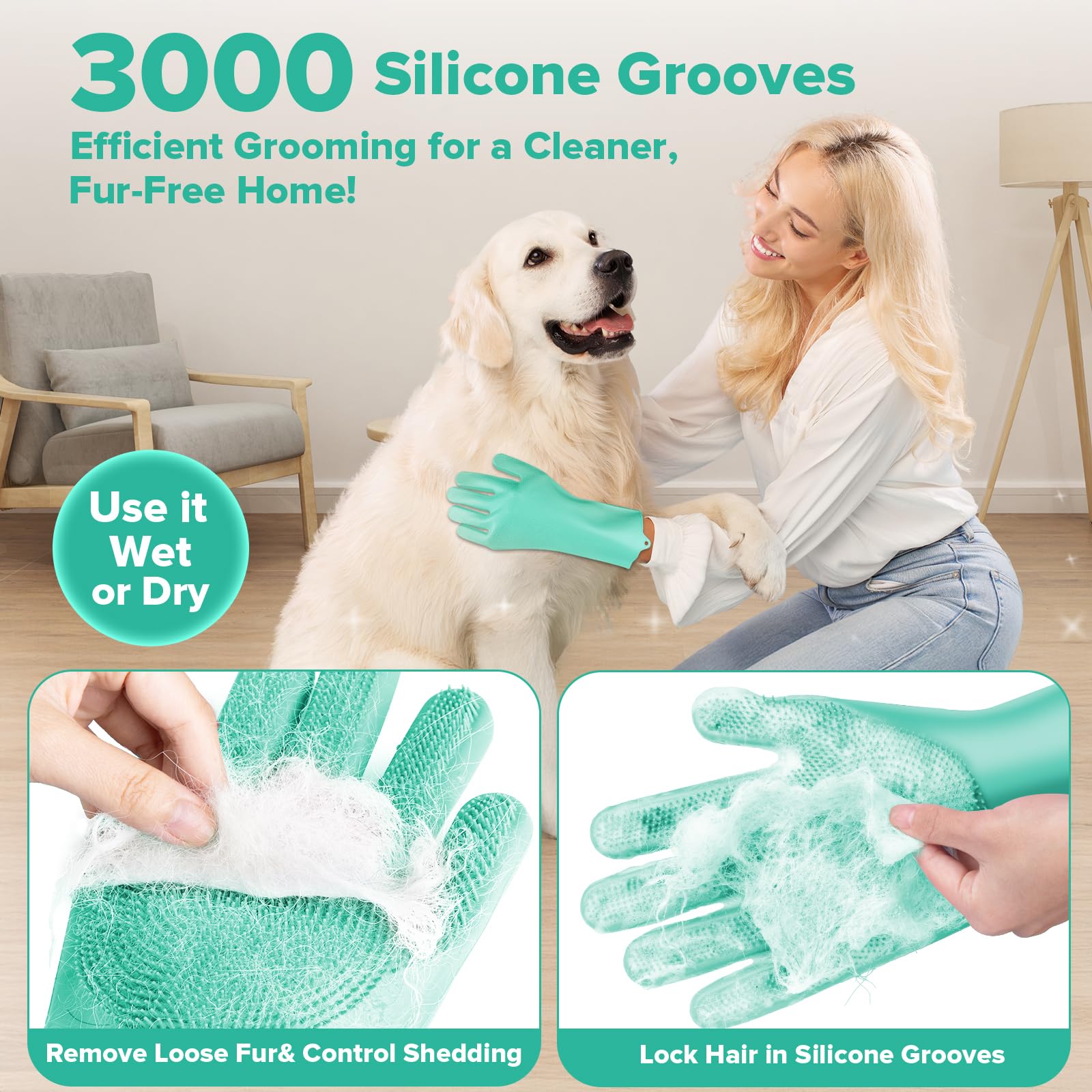 Augwind 6PCS Pet Grooming Kit for Dogs, Cats and Horses | Dog Washing Gloves | Cleanroom Gloves | Dog Bath Brush | Dog Bath Gloves | Dog Shampoo Brush | Dog Bath Supplies (Navy Blue)