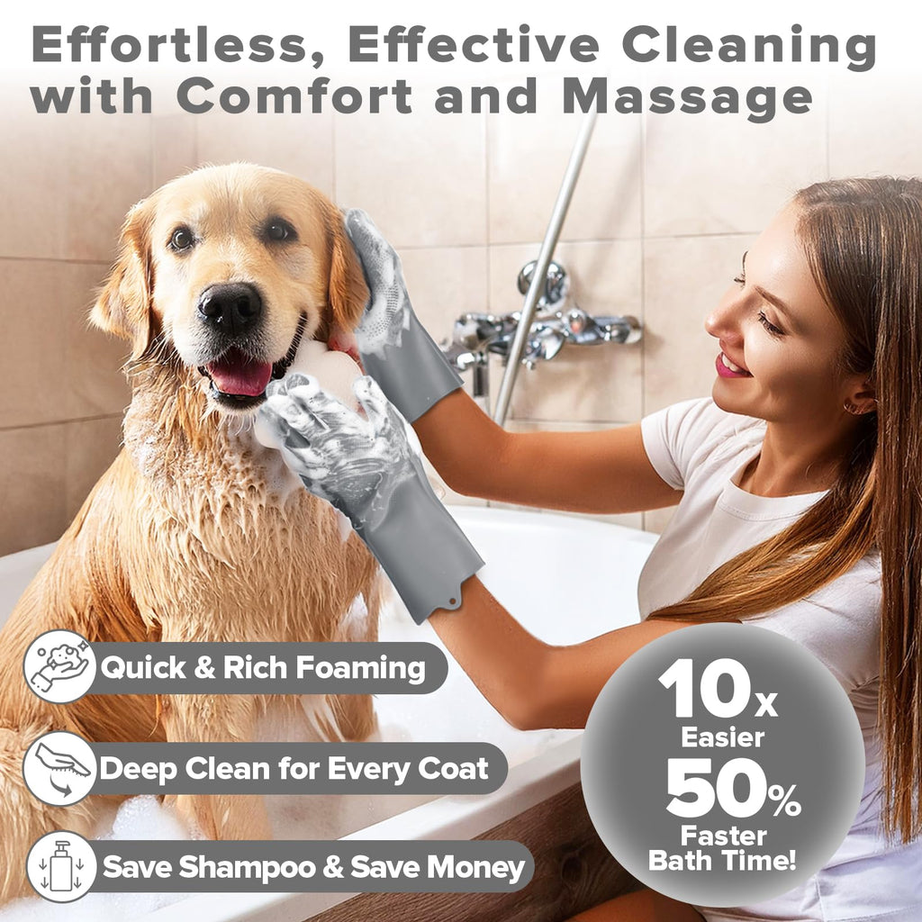 Augwind 6PCS Pet Grooming Kit for Dogs, Cats and Horses | Dog Washing Gloves | Cleanroom Gloves | Dog Bath Brush | Dog Bath Gloves | Dog Shampoo Brush | Dog Bath Supplies (Navy Blue)