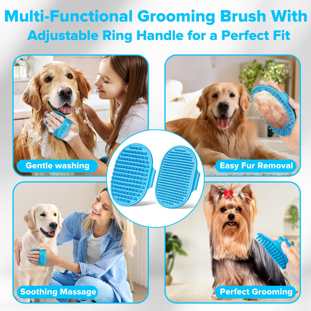 Augwind 6PCS Pet Grooming Kit for Dogs, Cats and Horses | Dog Washing Gloves | Cleanroom Gloves | Dog Bath Brush | Dog Bath Gloves | Dog Shampoo Brush | Dog Bath Supplies (Navy Blue)