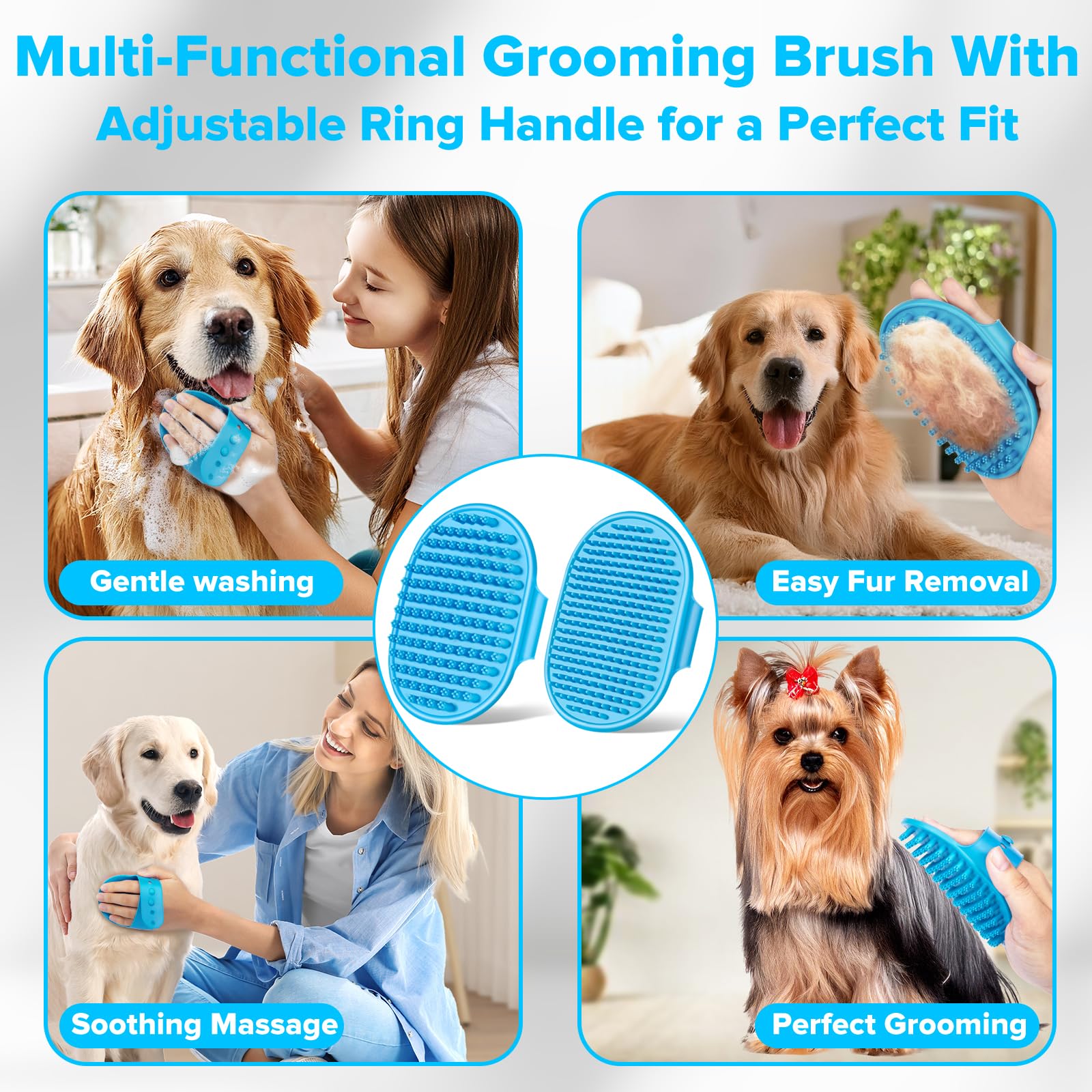 Augwind 6PCS Pet Grooming Kit for Dogs, Cats and Horses | Dog Washing Gloves | Cleanroom Gloves | Dog Bath Brush | Dog Bath Gloves | Dog Shampoo Brush | Dog Bath Supplies (Navy Blue)